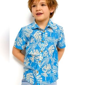 H&M Patterned Blue Leaf Tropical 🌴 Cotton Button Down Shirt